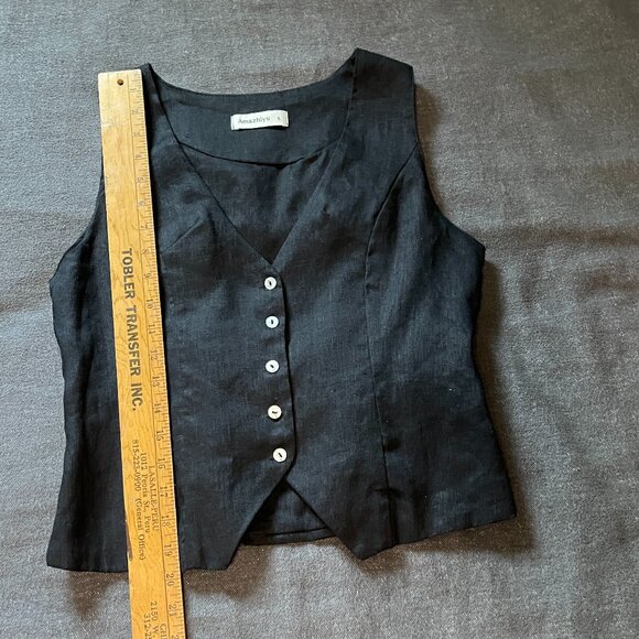 Amazhiyu Womens Pure Linen Sleeveless Button Down V Neck Crop Top Summer… - Picture 6 of 7